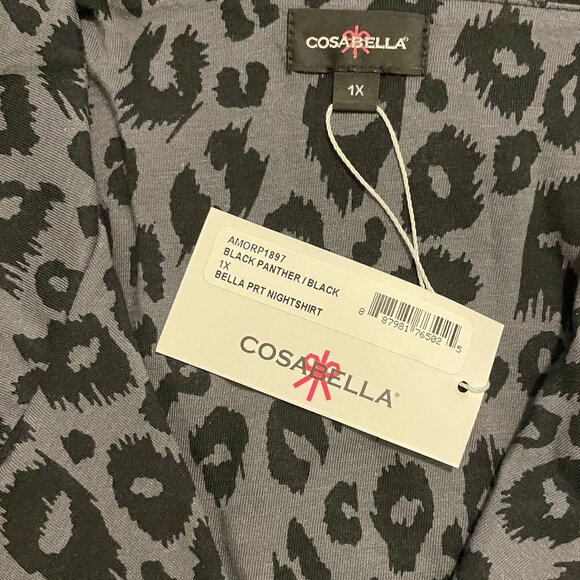 COSABELLA Bella Printed Nightshirt Loungewear in Black Panther Size 1X - Picture 6 of 6